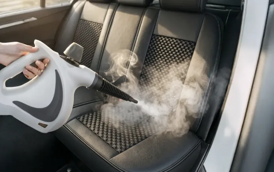 Steam cleaning a car seat with the Qinux Vapoxis handheld steamer